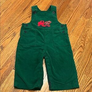 Green Corduroy Kids Overalls With Holidays Truck Appliqué